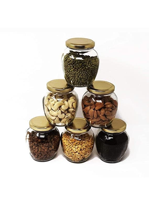 Prachi Enterprise Prachi Enterprise Airtight Glass Jars and Container For Kitchen Items and Accessories Mataki Glass Jar with Metal Lid For Ghee Pickle Dryfruits Tea Coffee Sugar 400 ml 6 pcs  - Image 5