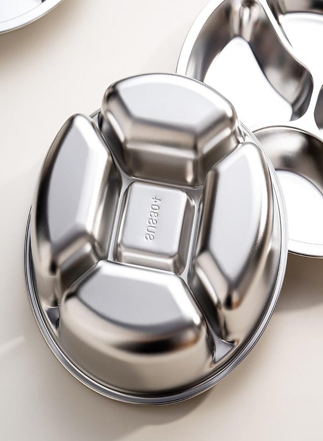 maiwalk Stainless Steel Divided Plate 5 Compartment for Sauce Salad Snacks Meal Prep Round Tray Food Serving Platter (Silver, 2 Pack 8.8") - Image 5