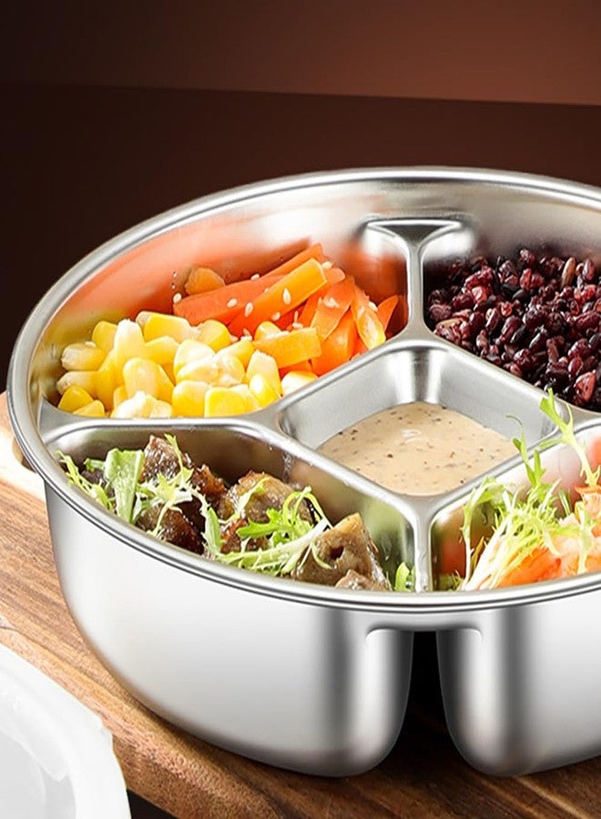 maiwalk Stainless Steel Divided Plate 5 Compartment for Sauce Salad Snacks Meal Prep Round Tray Food Serving Platter (Silver, 2 Pack 8.8") - Image 4