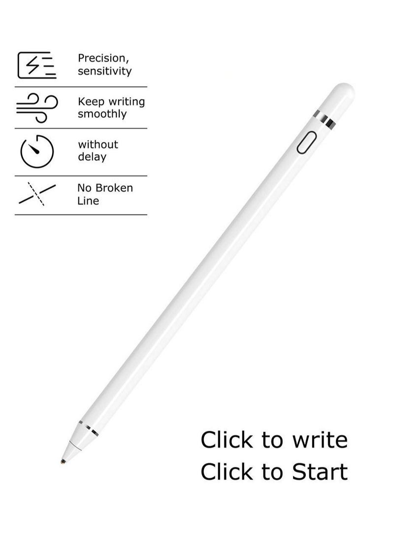 Active Digital Stylus Pen for Android,iOS, iPad/iPad 2/New iPad 3/iPad4/iPad Pro/iPad Mini/iPad Mini 2/3 /4 and Most Tablet,1.5mm Fine Point Rechargeable（White）