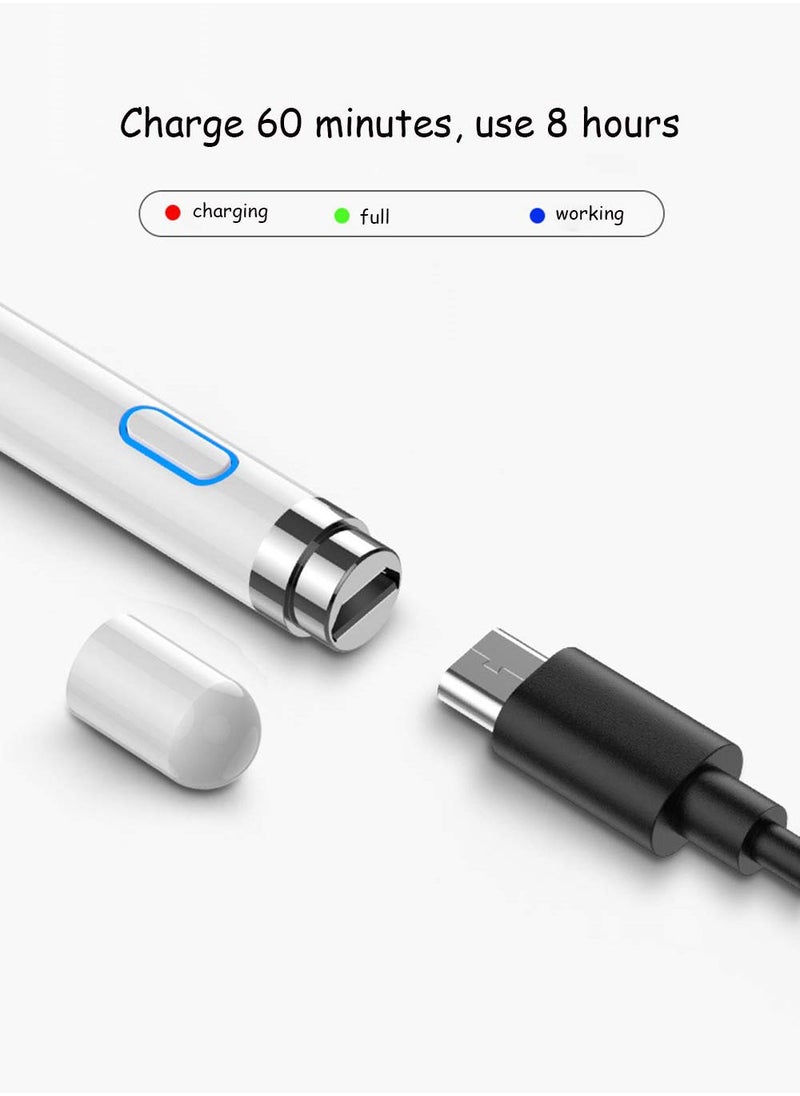 جويز قلم ستايلس رقمي نشط للأندرويد وiPad/iPad 2/iPad الجديد 3/iPad4/iPad Pro/iPad Mini/iPad Mini 2/3/4 ومعظم الأجهزة اللوحية، 1.5 مم قابل لإعادة الشحن ذو نقطة دقيقة （أبيض）  - Image 5