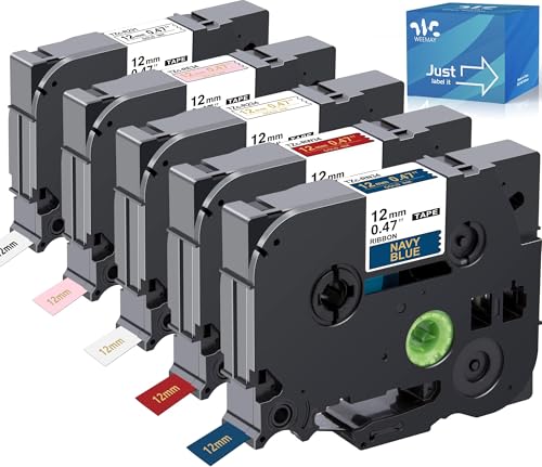 WEEMAY 5 Pack Satin Ribbon Tape Compatible with Brother Label Ribbon 12mm 0.47" TZe-R231 TZe-R234 TZe-RE34 TZe-RN34 TZe-RW34 for Ptouch Embellish Ribbon & Tape Printer PTH110 PTD210 PTD215e PTD400AD - Image 1
