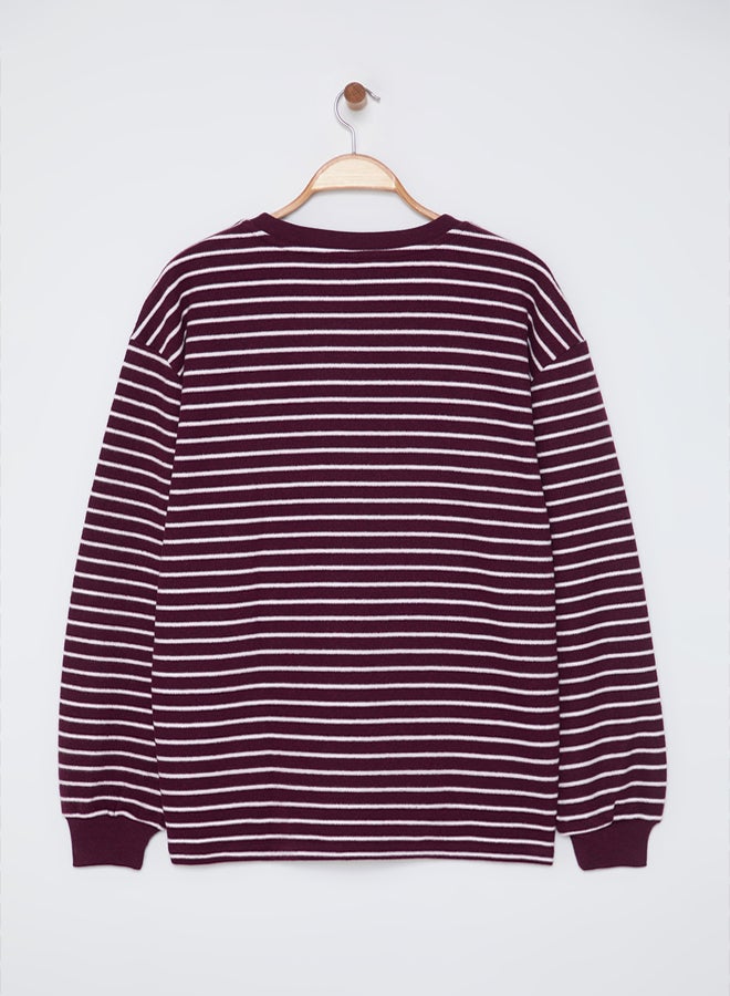 trendyol Burgundy Oversize/Wide Cut Soft Textured Unmarked Sweatshirt - Image 4