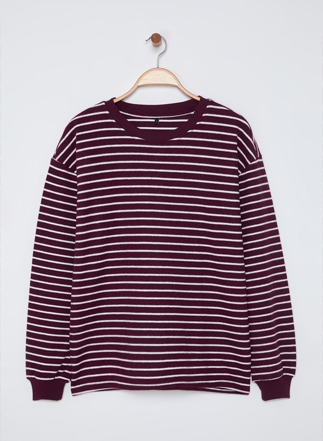 trendyol Burgundy Oversize/Wide Cut Soft Textured Unmarked Sweatshirt - Image 2