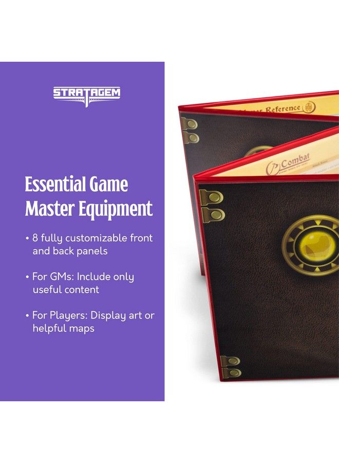 The Master Tome 4Panel Customizable Gm Screen With Free Inserts Dry Erase, Dungeon & Game Master Accessory For Tabletop Rpg Campaigns (Red)