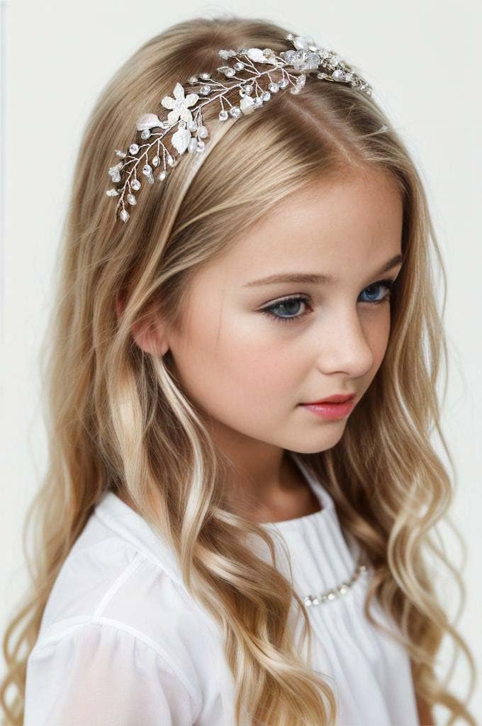 Coucoland Flower Girl Fairy Headpiece - First Communion Crystal Crown Tiara Hair Piece Baby Breath Headband for Wedding Brides Bridal Hair Accessories - Image 2