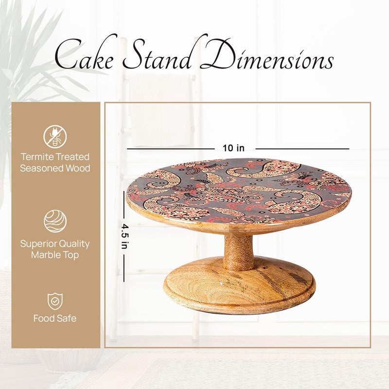 nestroots Printed Grey Hygge Mango Wood Cake Stand | 10-Inch Dessert Platter for Cupcakes, Pies & Pastries | Stylish Display for Parties, Weddings & Home Decor - Image 2