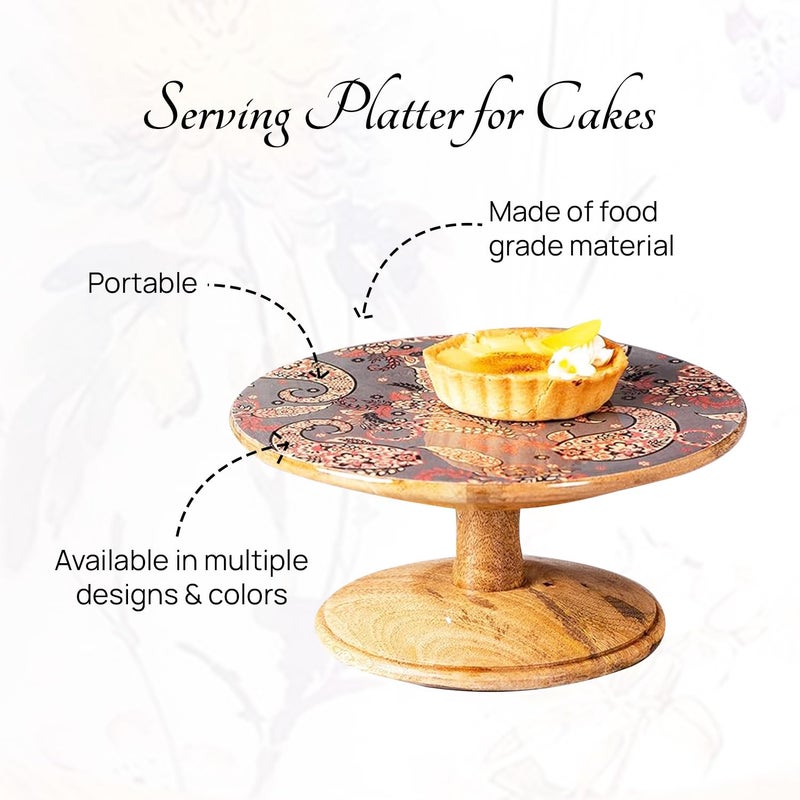 nestroots Printed Grey Hygge Mango Wood Cake Stand | 10-Inch Dessert Platter for Cupcakes, Pies & Pastries | Stylish Display for Parties, Weddings & Home Decor - Image 4