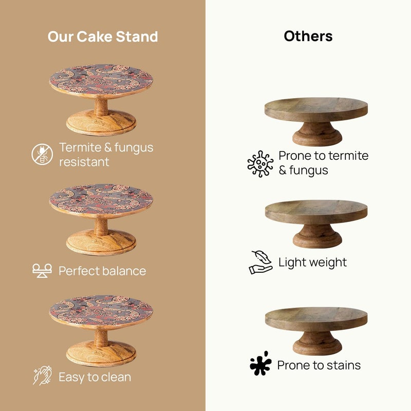 nestroots Printed Grey Hygge Mango Wood Cake Stand | 10-Inch Dessert Platter for Cupcakes, Pies & Pastries | Stylish Display for Parties, Weddings & Home Decor - Image 5