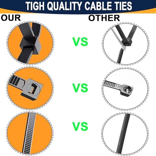 Hian 12-Inch Black Zip Ties, 100-Pack – 50lb Tensile Strength, UV-Resistant, Self-Locking Cable Ties for Indoor & Outdoor Use (Black - 300mm x 4mm) - Image 3