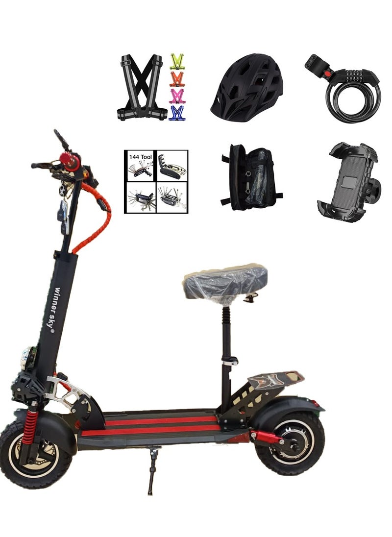 Winner Sky Sky E10 Pro (Plus) Red Electric Scooter | 3000W Motor | 35 Km Range With A 36V13Ah Battery, Big Digital Display, Bluetooth, 10" Off-Road Tires, Foldable E Scooter, Includes Free Helmet, Toolkit, Safety Belt, Lock, Pump & Mobile Holder  - Image 1