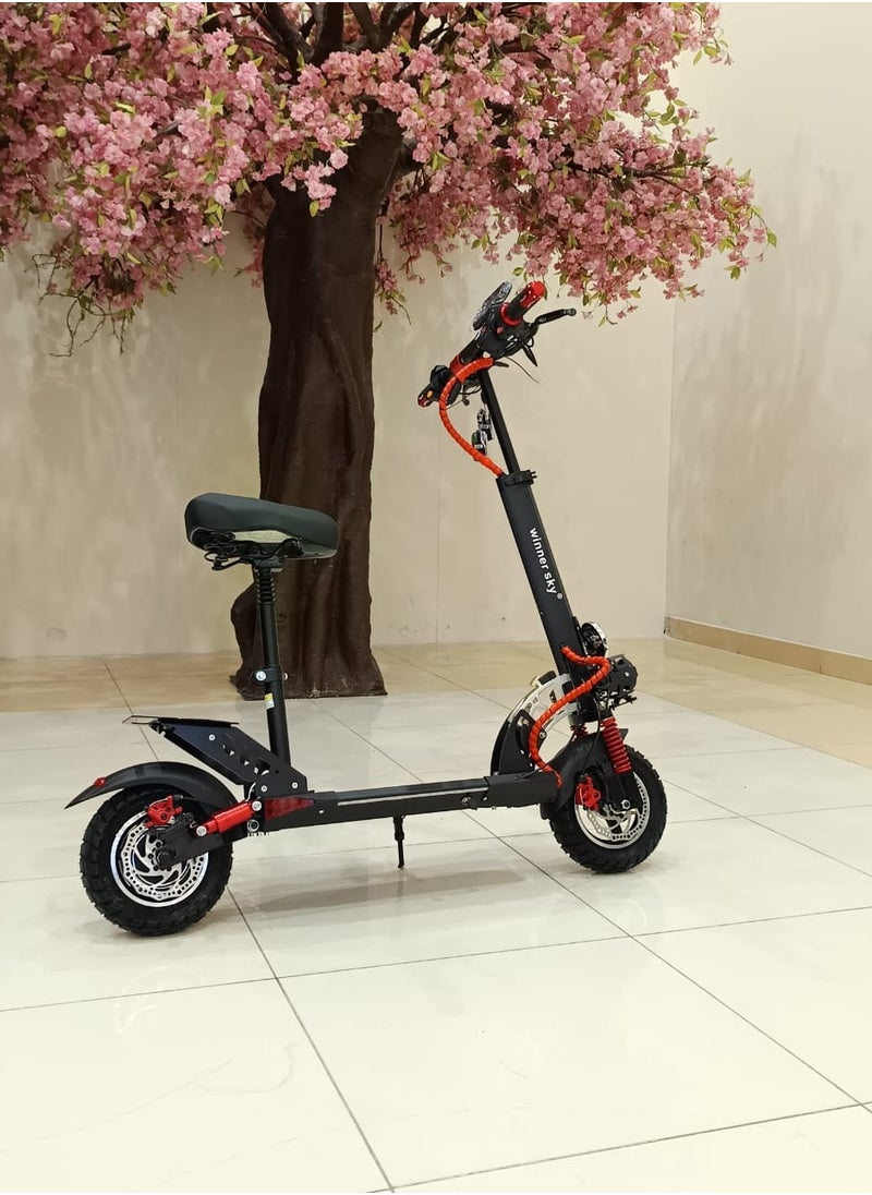 Winner Sky Sky E10 Pro (Plus) Red Electric Scooter | 3000W Motor | 35 Km Range With A 36V13Ah Battery, Big Digital Display, Bluetooth, 10" Off-Road Tires, Foldable E Scooter, Includes Free Helmet, Toolkit, Safety Belt, Lock, Pump & Mobile Holder  - Image 5