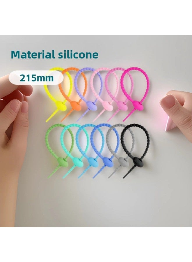 Loquat 215mm Colorful Self-locking Silicone Cable Tie Data Cable Headset Winder DIY Key Doll Sling-Color:Green - Image 2