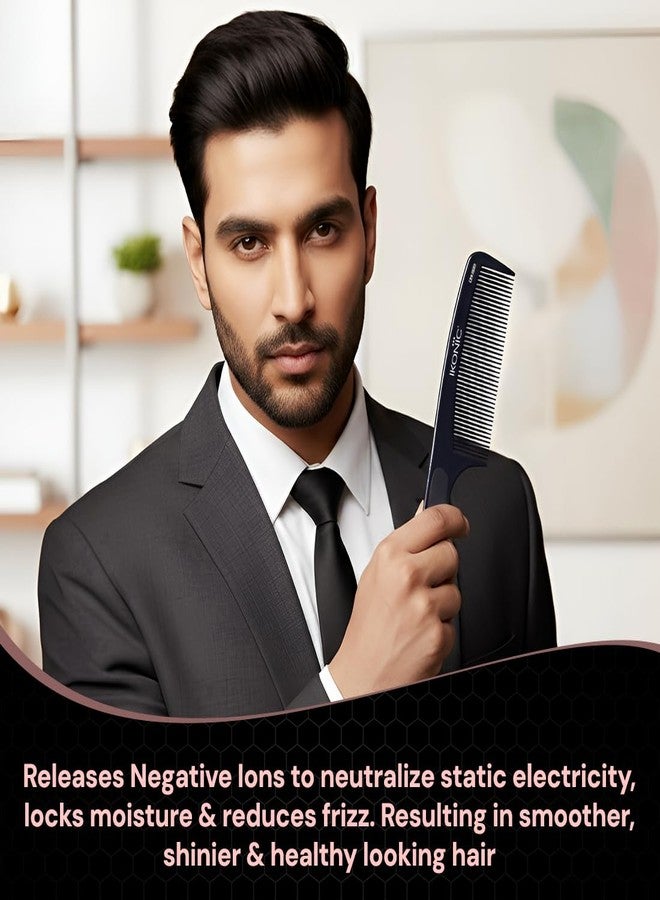 IKONIC CARBON COMB - CC-002 BLACK - Static free, Thermal and Hygienic Styling, with well distributed teeth perfect for any hair type, comes with a comfortable handle - Image 3