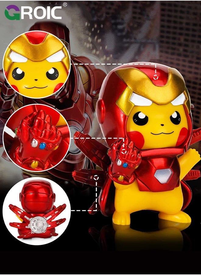 GROIC 3.9'' Anime Figure - Iron Man Pikachu Action Figure Toy, Thanos Gloves, Steel Pickup, Pikachu Series Figures, Model Figure for Collection and Display Decoration Gift for Desktop, Car, Kids & Adults  - Image 2