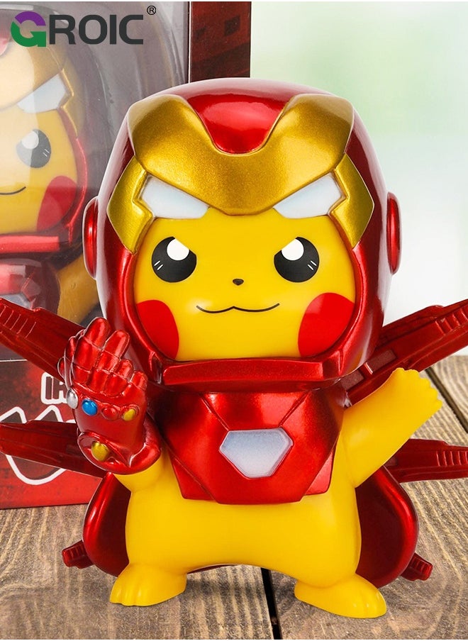 GROIC 3.9'' Anime Figure - Iron Man Pikachu Action Figure Toy, Thanos Gloves, Steel Pickup, Pikachu Series Figures, Model Figure for Collection and Display Decoration Gift for Desktop, Car, Kids & Adults  - Image 3
