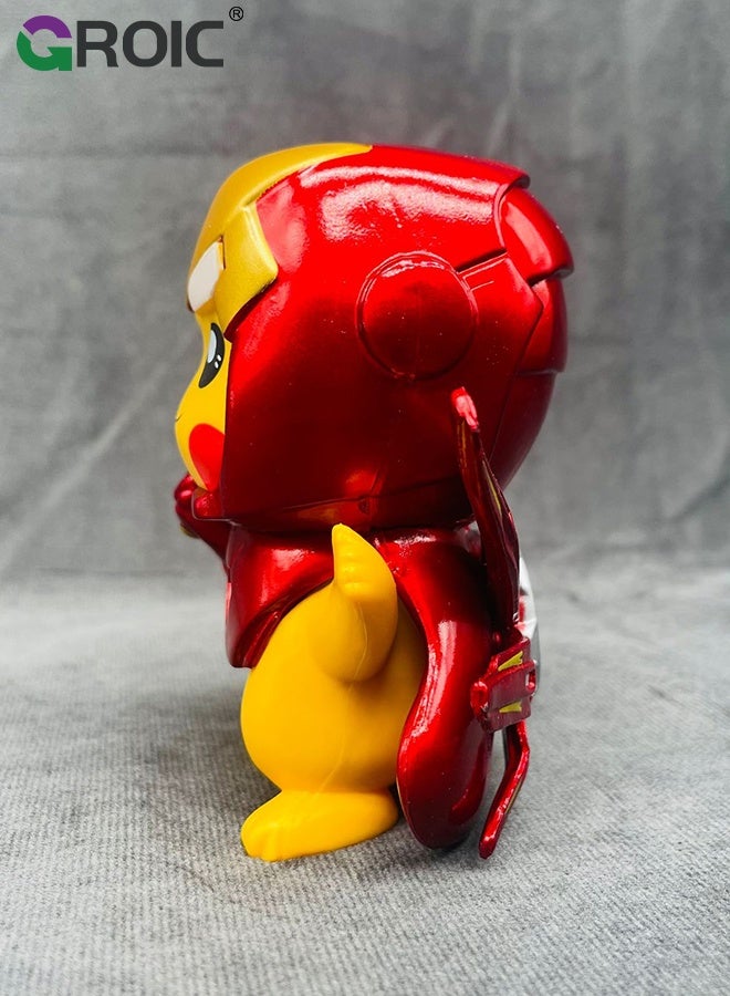3.9'' Anime Figure - Iron Man Pikachu Action Figure Toy, Thanos Gloves, Steel Pickup, Pikachu Series Figures, Model Figure for Collection and Display Decoration Gift for Desktop, Car, Kids & Adults