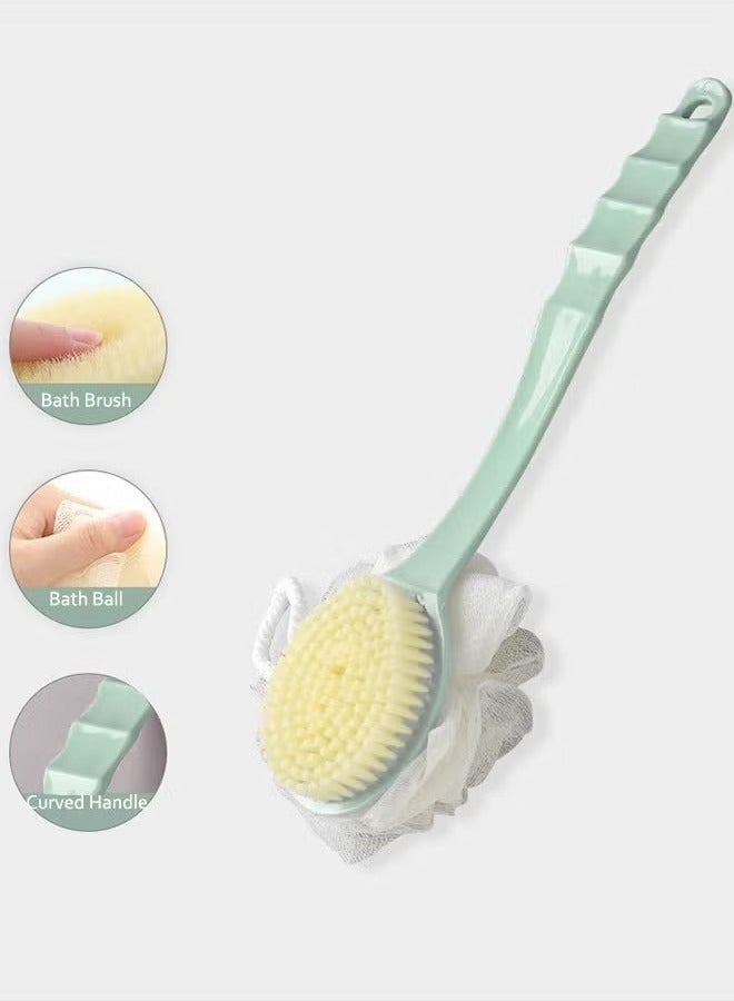 Body Brushes with Bristles and Loofah Bath Brush for Skin Exfoliating Bath, Massage Bristles Suitable for Wet or Dry, with Long Handle Back Scrubber for Shower for Men and Women - Image 1