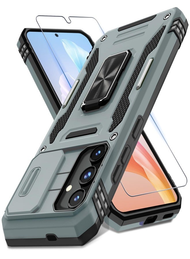 DEERLAMN Case for Samsung Galaxy S24+ Plus with Slide Camera Cover+Screen Protector (1 Pack), Rotated Ring Kickstand Military Grade Shockproof Protective Cover-Grey - Image 1