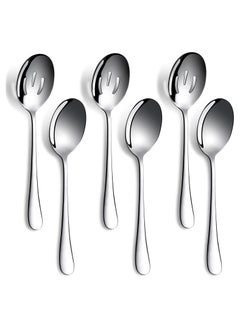KASTWAVE 6 Pcs Serving Spoons Set 8.7 Inch Serving Spoons x 3Slotted Serving Spoon x 3 Metal Serving Utensils for Stainless Steel Buffet Banquet Spoon Large Spoons Utensils Cutlery Set for Home Kitchen  - Image 1