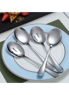 KASTWAVE 6 Pcs Serving Spoons Set 8.7 Inch Serving Spoons x 3Slotted Serving Spoon x 3 Metal Serving Utensils for Stainless Steel Buffet Banquet Spoon Large Spoons Utensils Cutlery Set for Home Kitchen  - Image 4