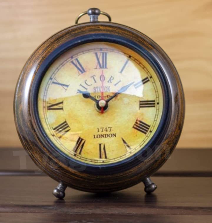 NOOR COLLECTION NOOR COLLECTION Handmade Antique Wooden Table Top Clock Desk Clock Nautical Style Roman Number Home Office Study Living Room Decoration Gift Item 