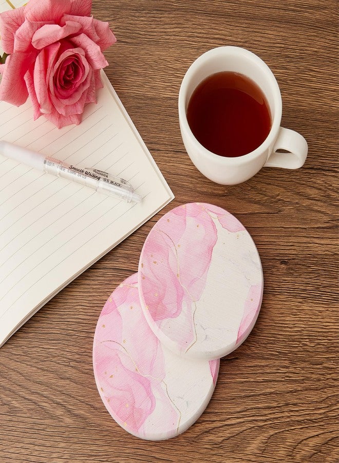 HASSLICKIT Diatomaceous Earth Coasters (Set of 6 with Holder) – Instant Dry Absorbent Drink Coasters, Pink Marble Stone Design – Non-Stick Water Absorbing Table Protection – Cute Housewarming Gift - Image 2