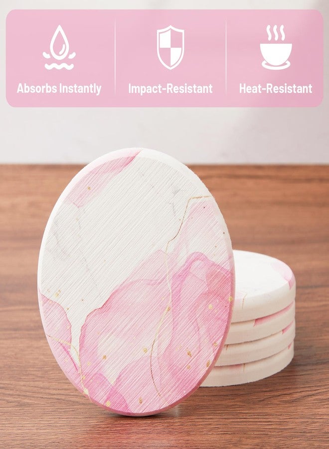 HASSLICKIT Diatomaceous Earth Coasters (Set of 6 with Holder) – Instant Dry Absorbent Drink Coasters, Pink Marble Stone Design – Non-Stick Water Absorbing Table Protection – Cute Housewarming Gift - Image 3