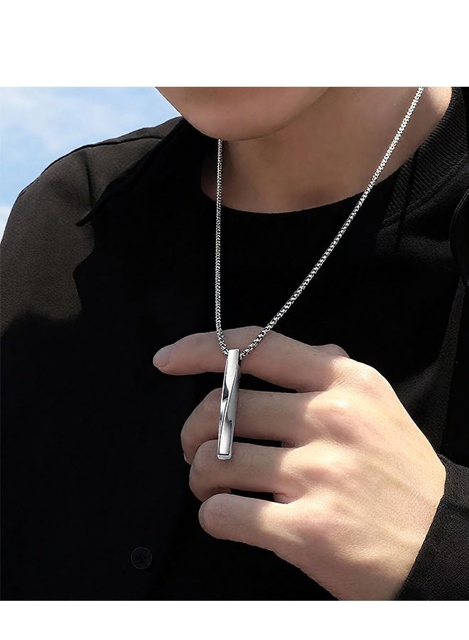 Happy D Casual Stylish Spiral Pendant Necklace Cool Sweater Chain for Men Women Titanium Steel Necklace Silver - Image 4