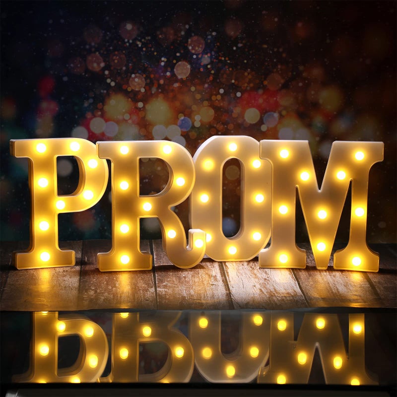 Kathfly 4 Pcs LED Prom Letter Lights 3D Extra Large Prom 2025 Light up Sign Marquee Letters Decorations for 2025 Graduation Party SuppliesWhite