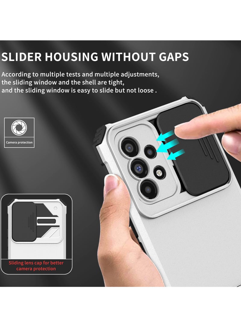 Alyashmac Samsung Galaxy A73 5G White Mobile Phone Case Cover, Innovative Telescopic Bracket, Sliding Protection Camera Window, Bumper Shockproof Phone Back Cover - Image 5