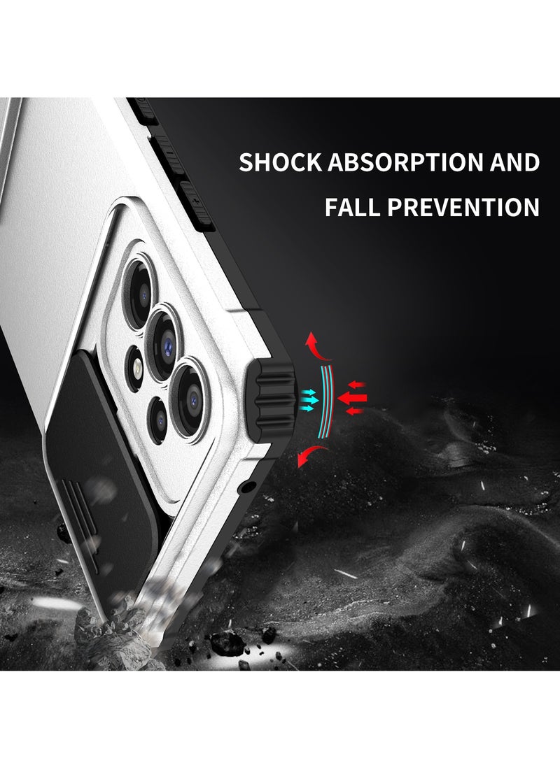 Alyashmac Samsung Galaxy A73 5G White Mobile Phone Case Cover, Innovative Telescopic Bracket, Sliding Protection Camera Window, Bumper Shockproof Phone Back Cover - Image 4
