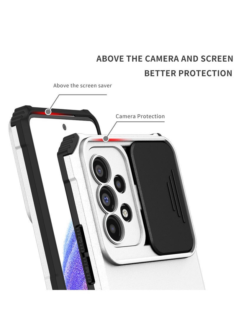 Alyashmac Samsung Galaxy A73 5G White Mobile Phone Case Cover, Innovative Telescopic Bracket, Sliding Protection Camera Window, Bumper Shockproof Phone Back Cover - Image 3
