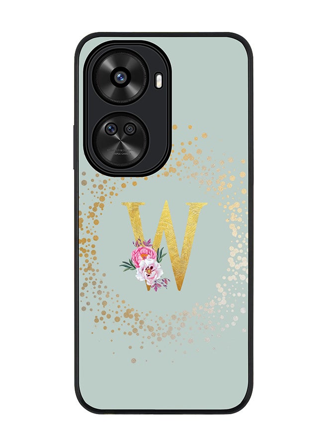 Stylizedd Rugged Black edge case for Huawei nova 12 SE / Huawei nova 11 SE 4G,Slim fit Custom Monogram Initial Letter Floral Pattern Alphabet - W (Light Grey) - Image 1