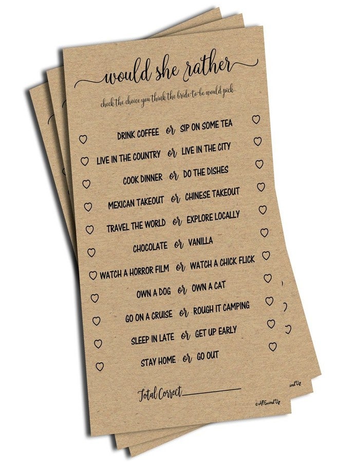 All-Ewired-Up All Ewired Up Would She Rather Game - Kraft (50-sheets) Rustic Bridal Wedding Shower or Bachelorette Party Game, Printed Engagement Rehearsal (Large Size Sheets) - Image 2