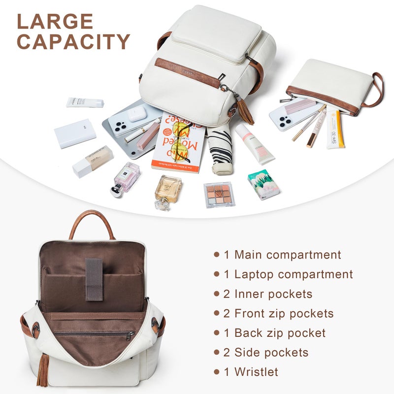 Shrrie Vegan Leather Laptop Backpack for Women 15.6 inch Work Backpack Fashion Travel Backpack Purse for Travel College Work - Image 3