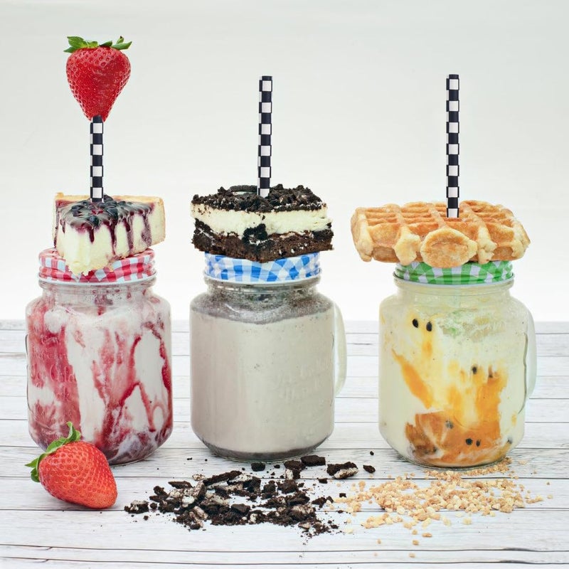 ALINK 100 Counts Stripe Paper Straws (Black and white check) - Image 2