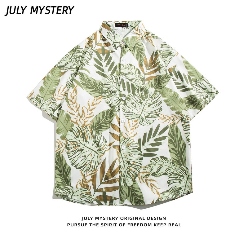 Shirt Institute, Set Summer Short Sleeve Flower Shirt Men and Women South East Asia Loose Casual Seaside Vacation Shirt - Image 1