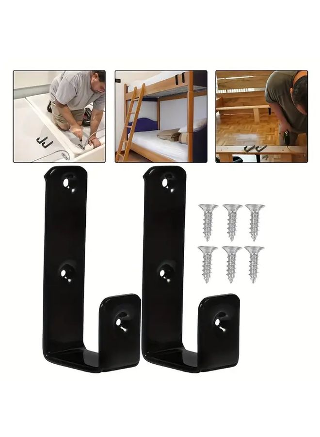 Black Heavy Duty Bunk Bed Ladder Hooks 2pcs Metal Plastic Durable Safety Organizer - Image 5