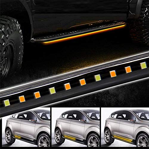 OPL5 Truck Led Running Board Lights Amber Turn Signal Lights Sequential Side Maker Lighting Kits, 2PCs 48 Inch White Courtesy Flexible Step Strip Lights for Extended Crew Cab Trucks Pickup (48") - Image 3