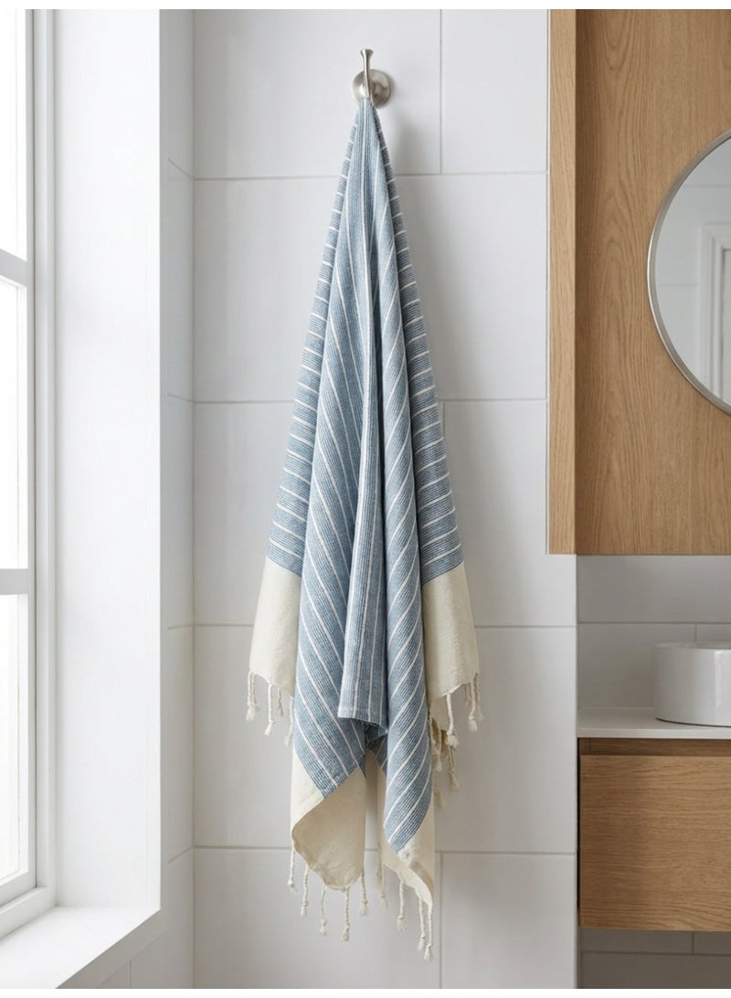 Ambrosia منشفة تركية/فوتا ميلودي بولي قطن زرقاء 90x180 سم - Image 4