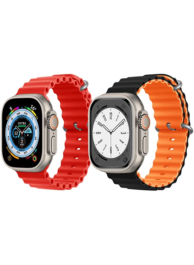 IAF Silicone Ocean Band Strap for Apple Watch Ultra 8 49mm Red Single Color Strap with Black/Orange Double Side Strap Set of 2