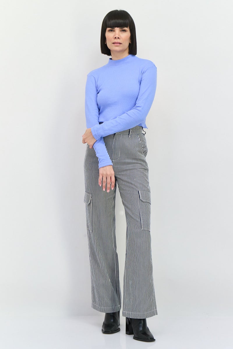 PUBLIC DESIRE Women High Neck Long Sleeves Ribbed Backless Top, Light Blue - Image 4