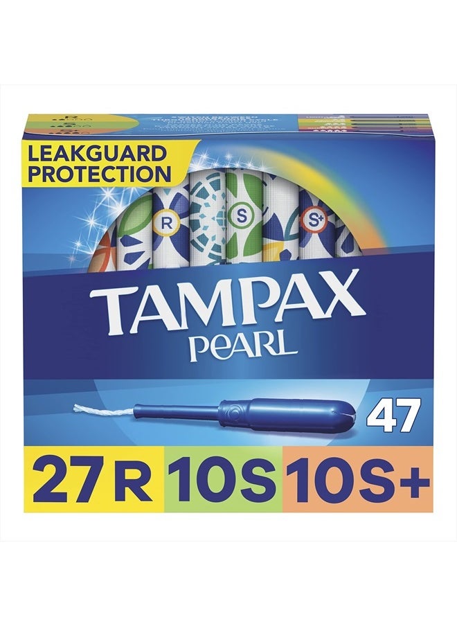 Tampax - Pearl Tampons Multi Pack, with LeakGuard Braid, Regular/Super/Super Plus Absorbency, Unscented, 47 Count - Image 1