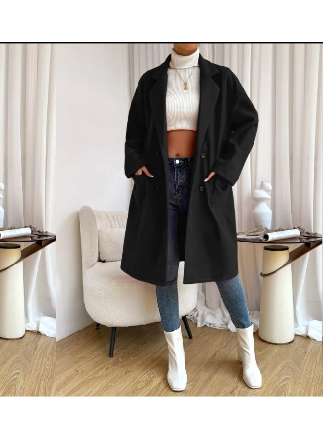 Shein Women's double-breasted top coat with a snap collar for autumn and winter - Image 1