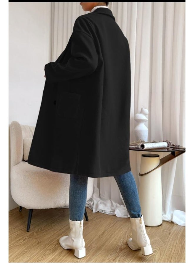 Shein Women's double-breasted top coat with a snap collar for autumn and winter - Image 2