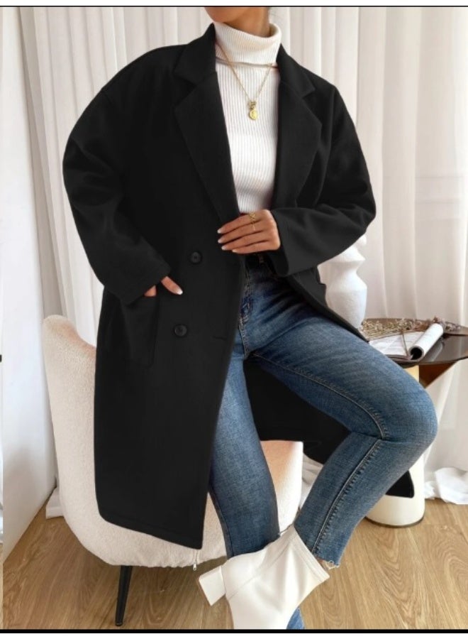 Shein Women's double-breasted top coat with a snap collar for autumn and winter - Image 4