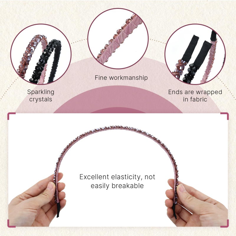 Dizila 7 Pieces Glitter Double-Rowed Crystal Headbands Hair Bands Hoops Accessories for Women Girls - Image 3