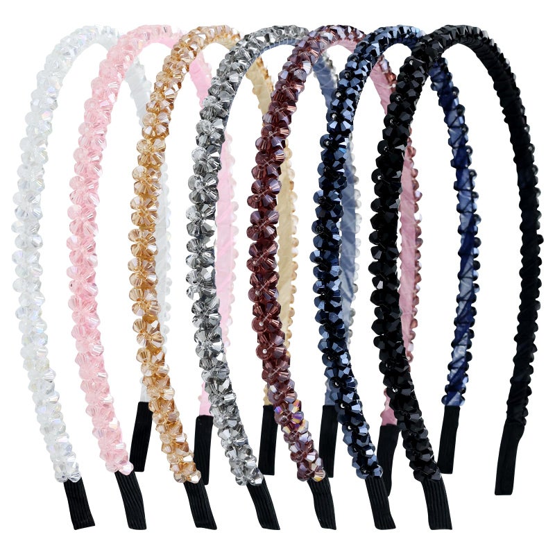 Dizila 7 Pieces Glitter Double-Rowed Crystal Headbands Hair Bands Hoops Accessories for Women Girls - Image 1