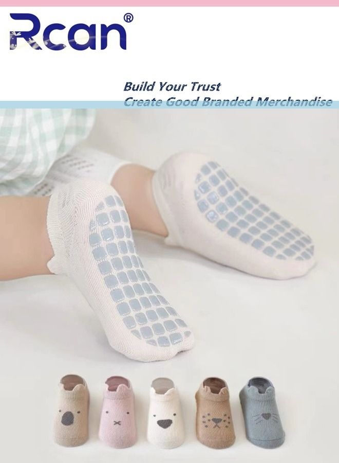 Rcan 5 Pairs Baby Silicone Non-slip Socks Thin Children Cotton Socks Cartoon Mesh Toddler Floor Socks - Image 1